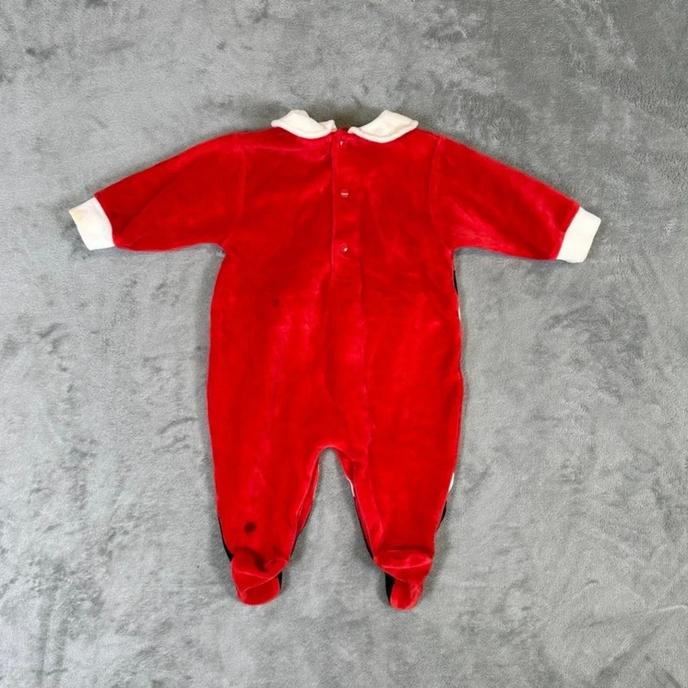 Vintage Carters Baby Santa Claus Velour Footed Sleeper Red White 3 Months